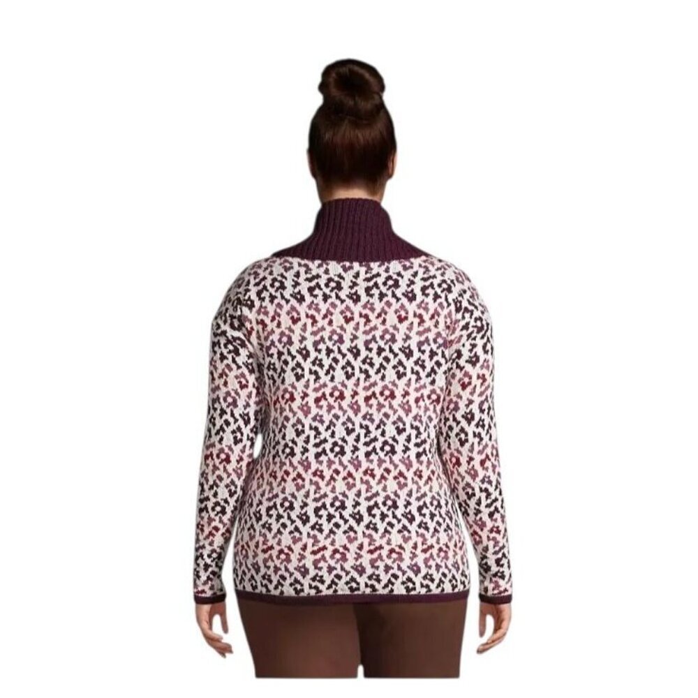 Lands’ End Lofty Cozy Cowlneck Leopard Sweater Plus 2X Burgundy Plum - Picture 5 of 11